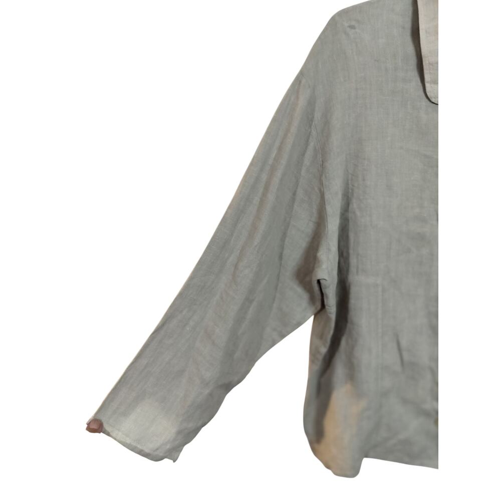 3829) Aly Wear Tan Linen Collared Button Up Lagenlook Long Sleeve Tunic Top 2X - Picture 2 of 9